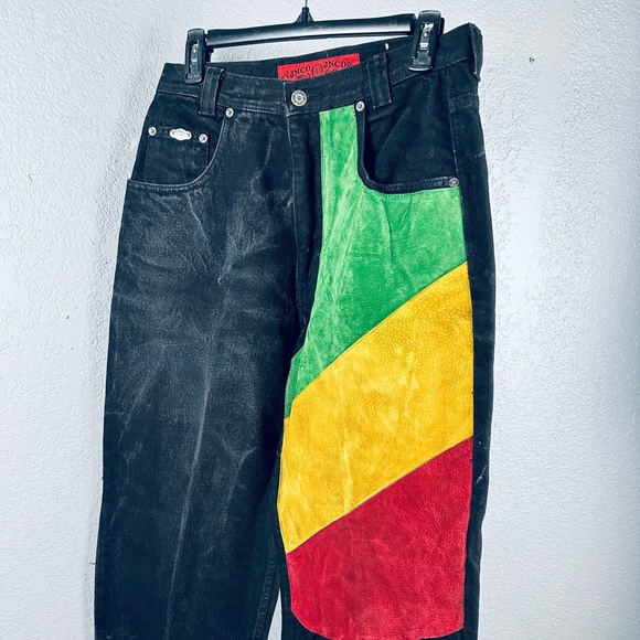 RARE JNCO Multicolor Suede Leather Panel Quality Bad Ass Jeans - Picture 2 of 7